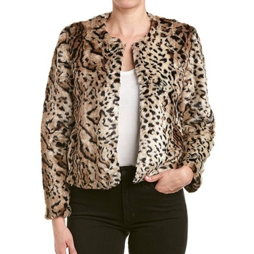 Leopard Cheetah Animal Print Faux Fur Jacket Coat Size XS